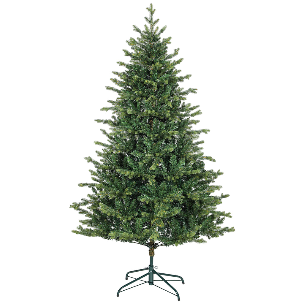Abeto de Navidad realista verde de 180 cm, vista de tres cuartos sobre fondo blanco