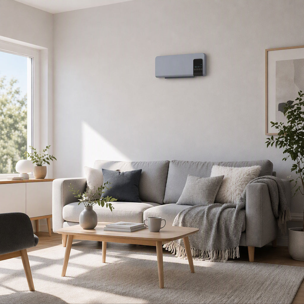 Calefactor de pared gris en una oficina