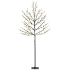 Árbol de cerezo luminoso negro de 180 cm con flores transparentes y luz blanca cálida, sobre fondo blanco
