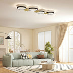 Plafón LED de techo con cuatro anillos negros y dorados, vista 2