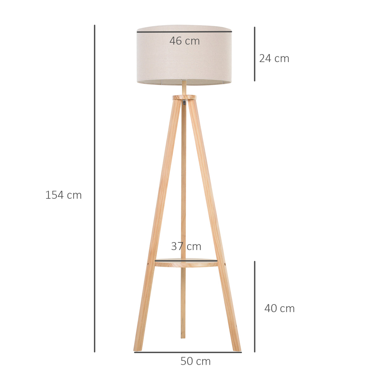 Lámpara de pie trípode con pantalla beige, vista 3