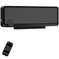 Calefactor cerámico de pared negro con pantalla LED y mando sobre fondo blanco