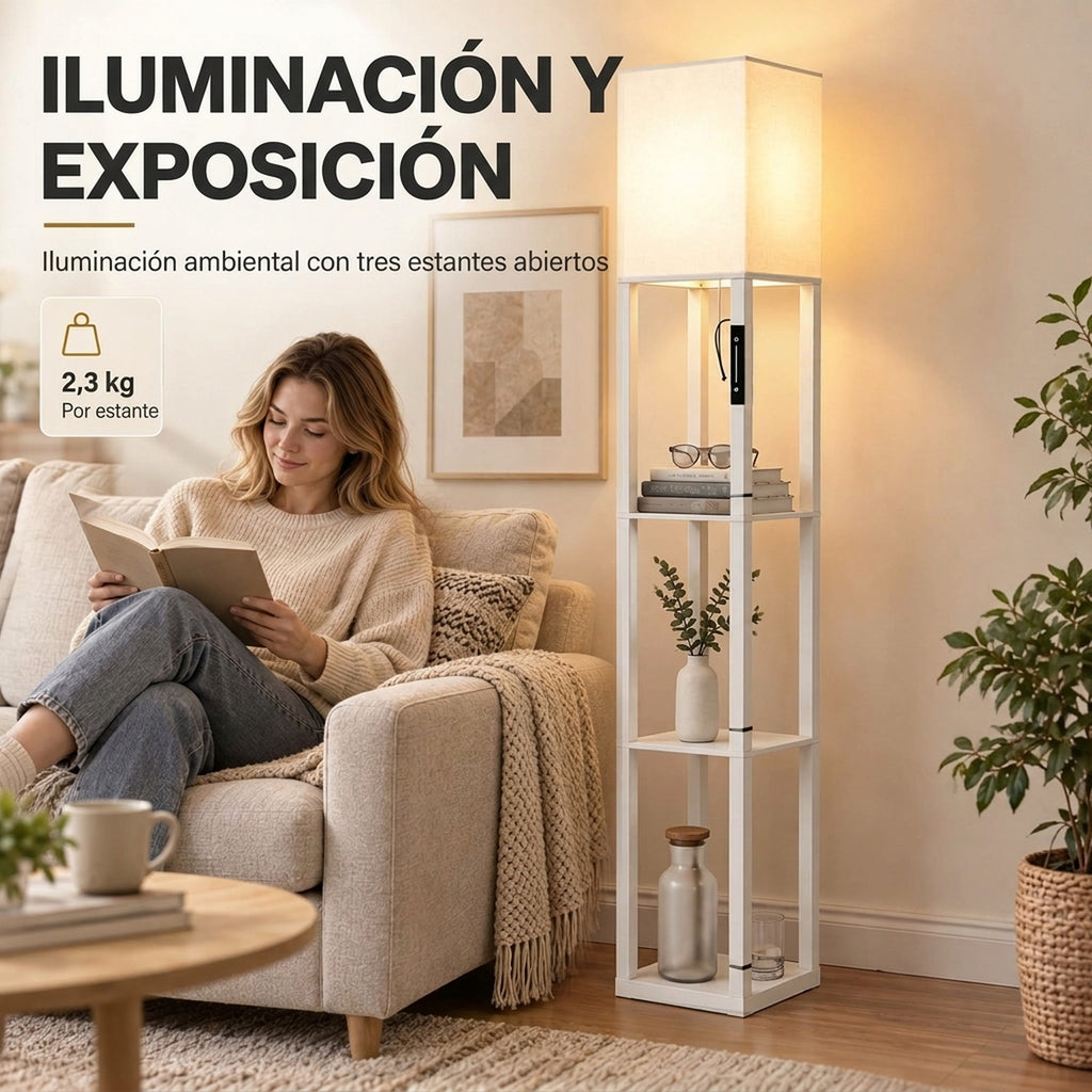 Iluminación y exposición: estantes para libros, plantas y fotos