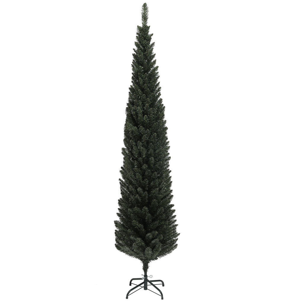 Abeto de Navidad artificial estrecho de 195 cm, vista de tres cuartos sobre fondo blanco