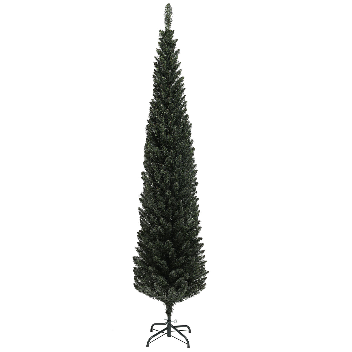 Abeto de Navidad artificial estrecho de 195 cm, vista de tres cuartos sobre fondo blanco