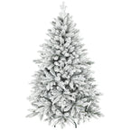 Árbol de Navidad nevado con base de metal, vista lateral