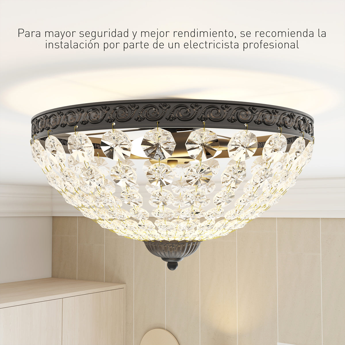 Detalle del plafón de cristal con 168 cuentas