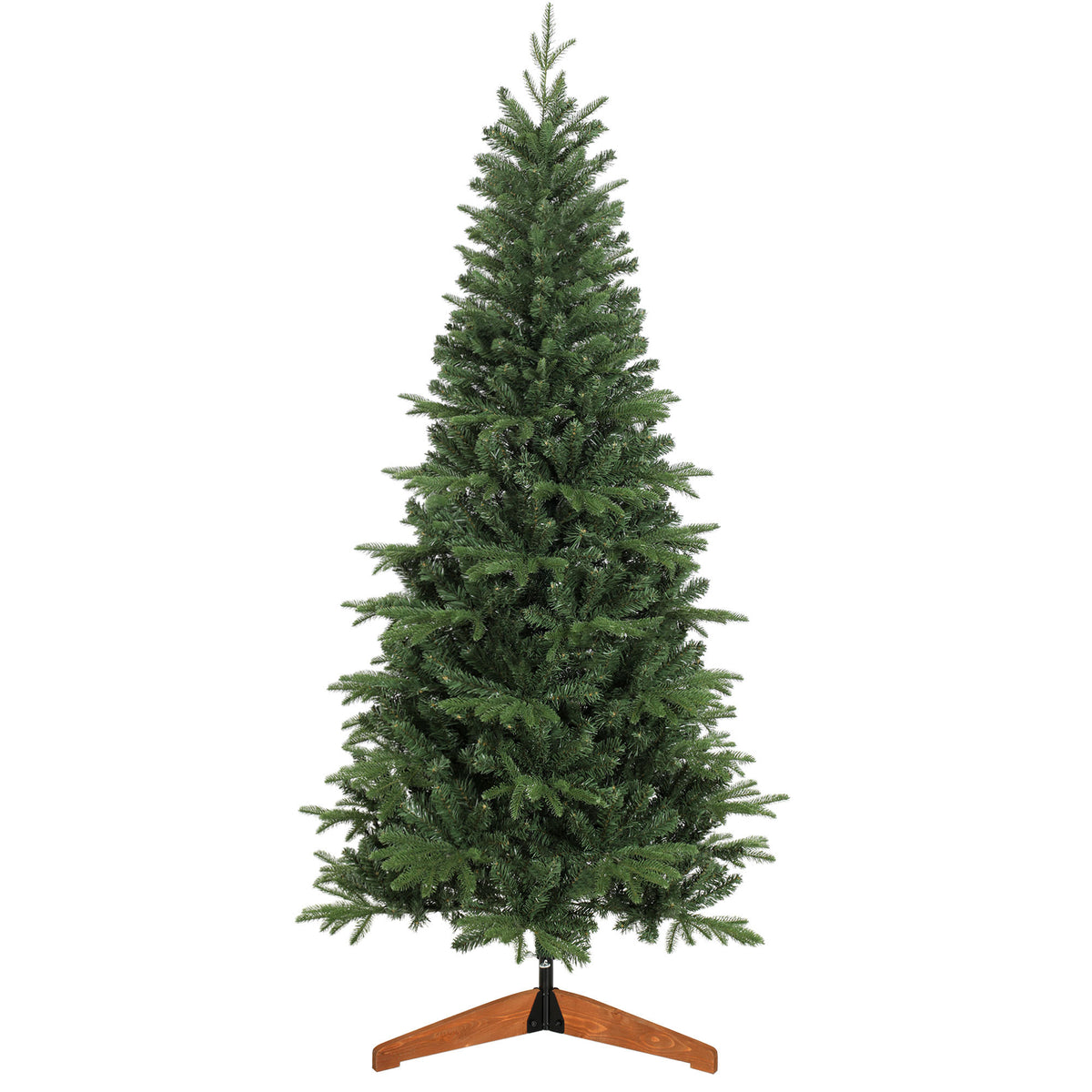 Árbol de Navidad con base de madera, vista lateral