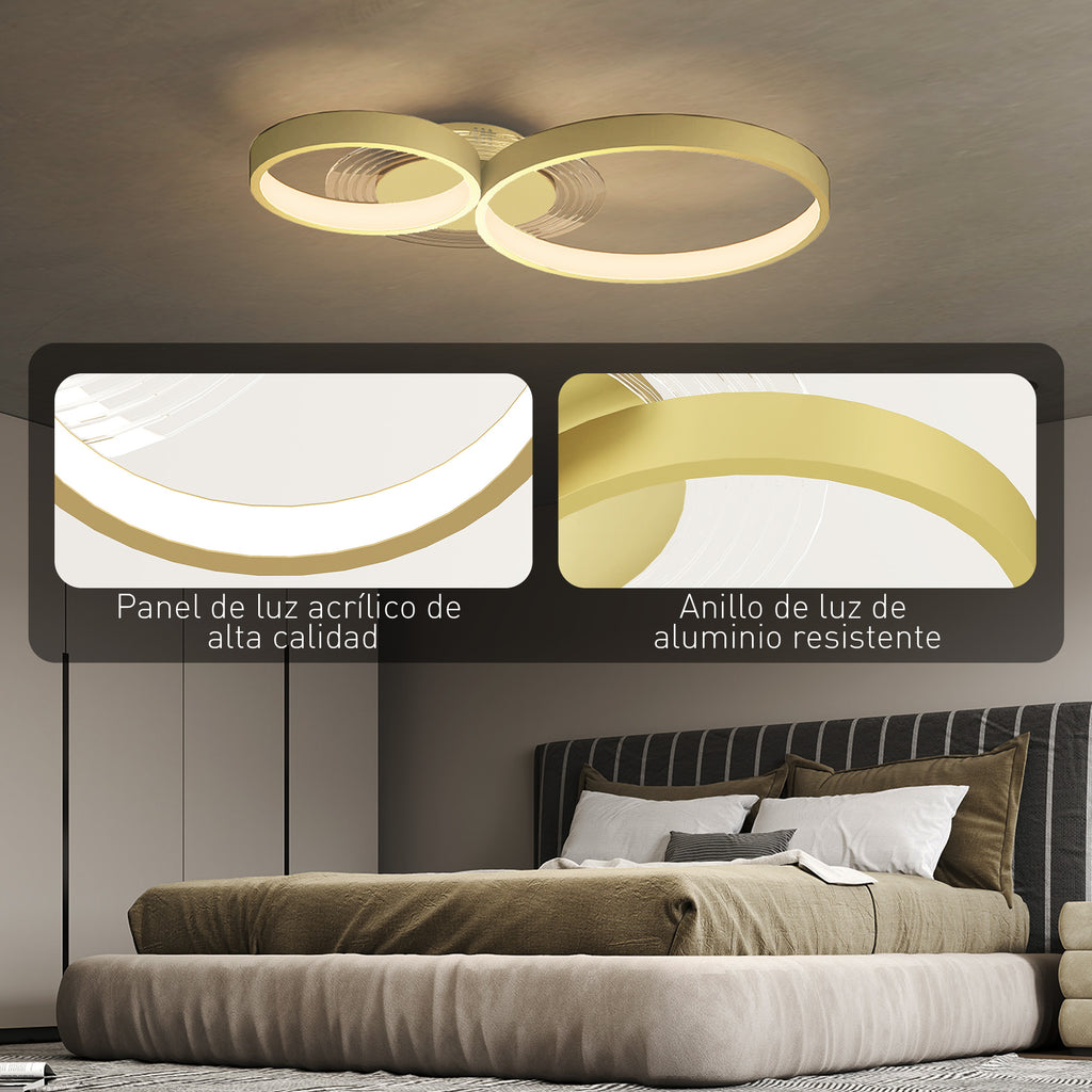 Detalles del plafón LED de tres aros dorados