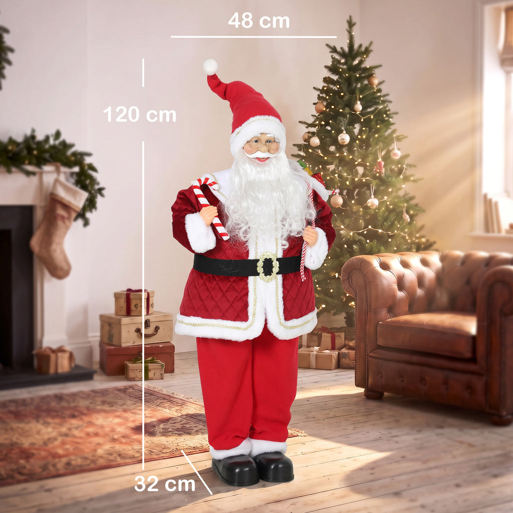 Medidas del Papá Noel animado: 120 cm de alto, 48 cm de ancho y 32 cm de fondo