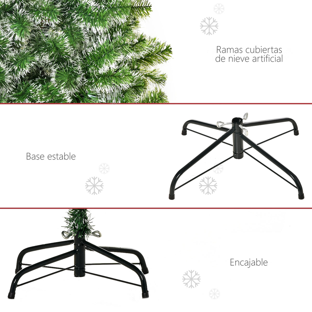 Ramas cubiertas de nieve artificial y base estable encajable
