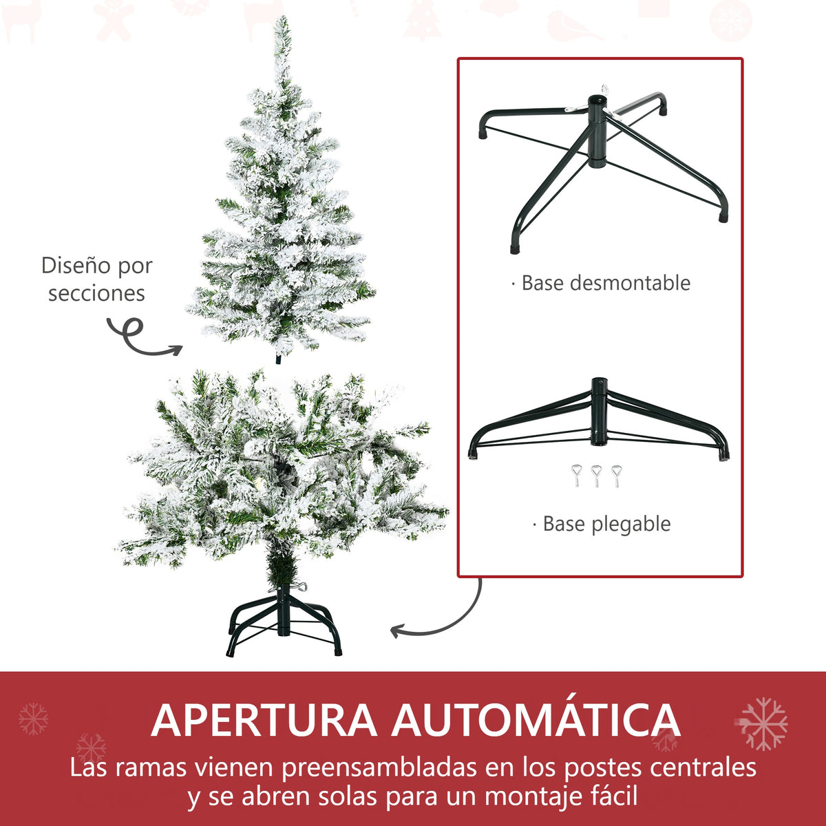 Apertura automática: árbol por secciones con base desmontable y plegable