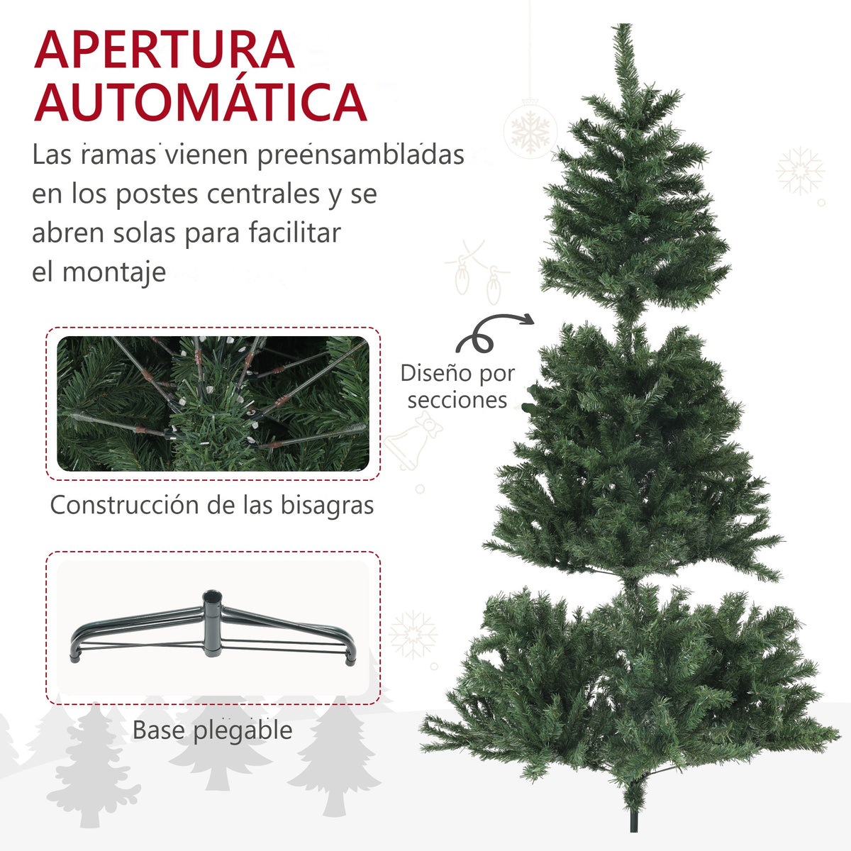 Apertura automática: ramas preensambladas, diseño por secciones y base plegable