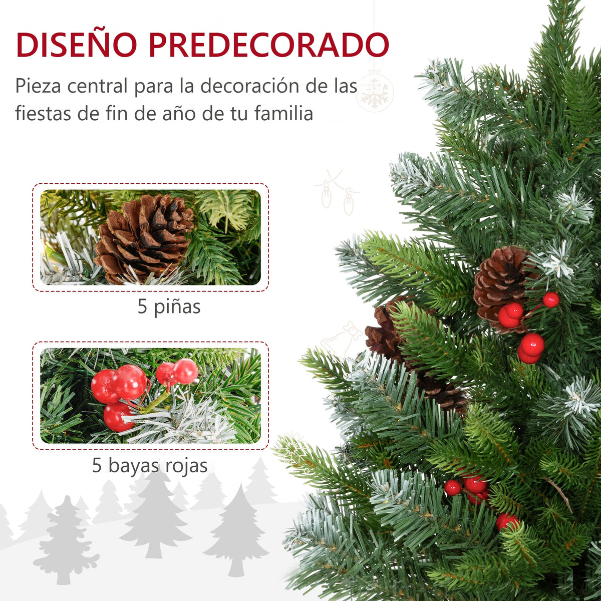 Diseño predecorado con 5 piñas y 5 bayas rojas