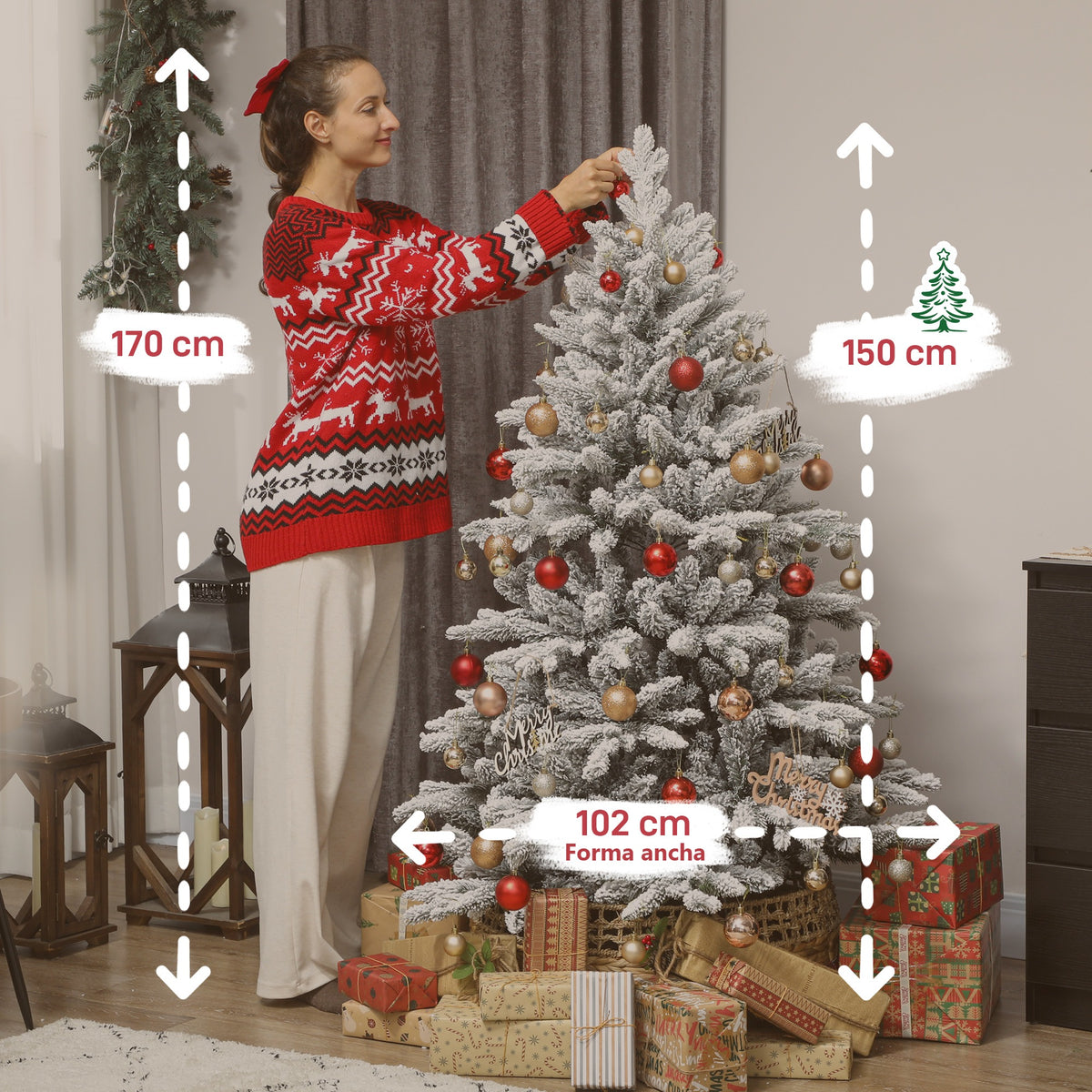 Medidas del árbol: 150 cm de alto y 102 cm de ancho, de forma ancha