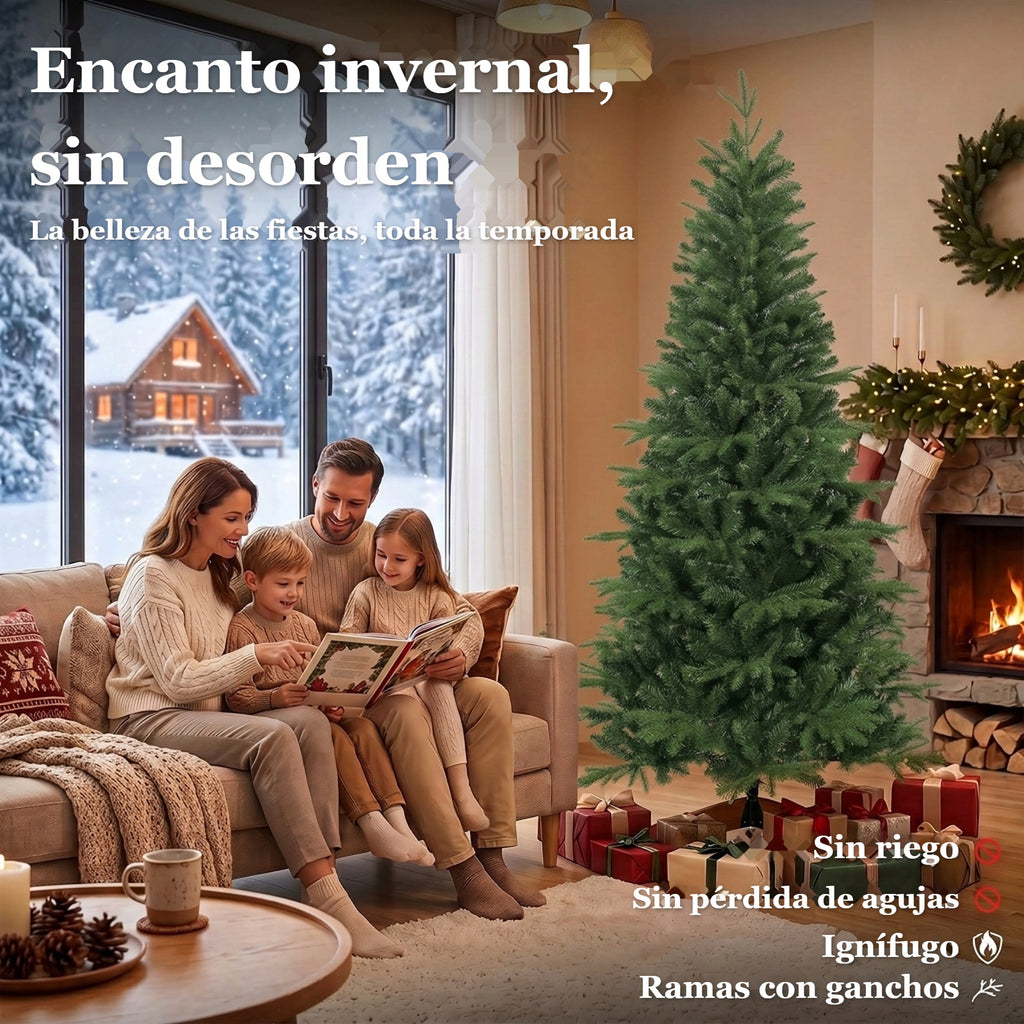 Familia leído junto al árbol: encanto invernal, sin desorden