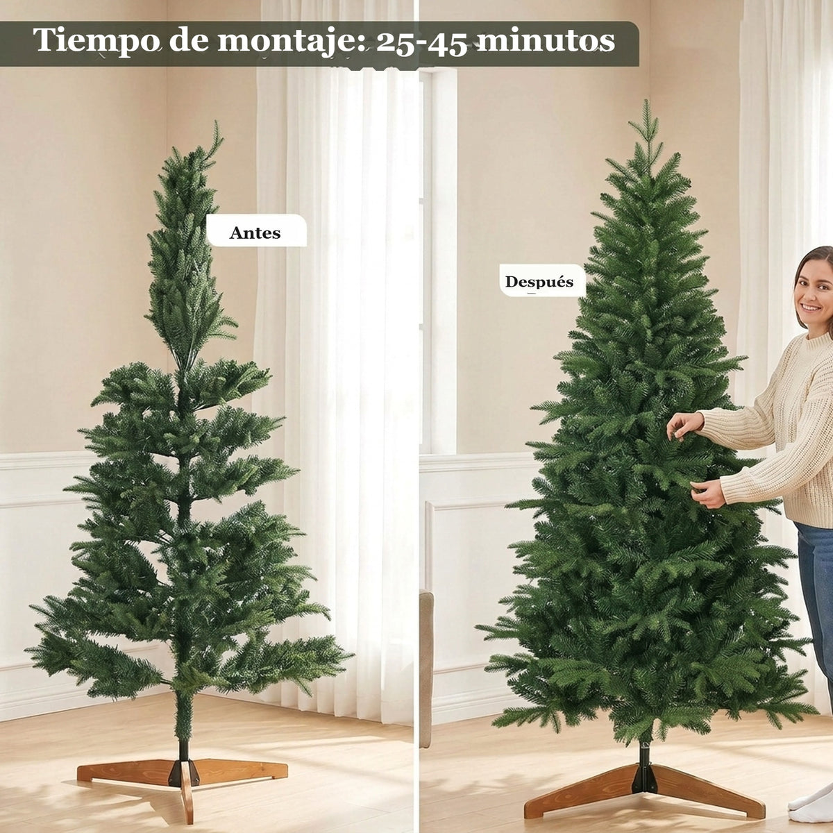 Árbol antes y después de dar forma a las ramas, 25-45 minutos