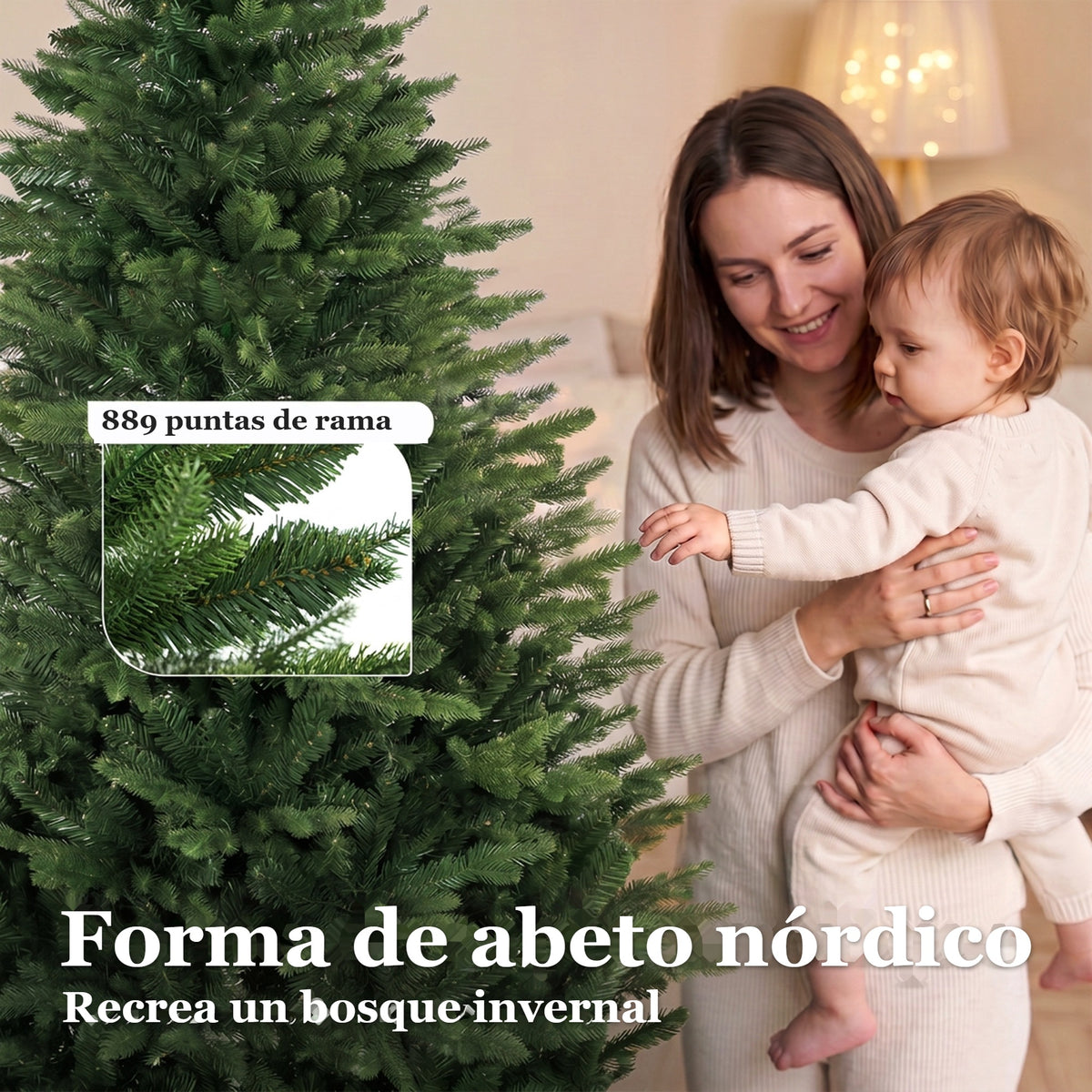 Forma de abeto nórdico con detalle de las 889 puntas de rama
