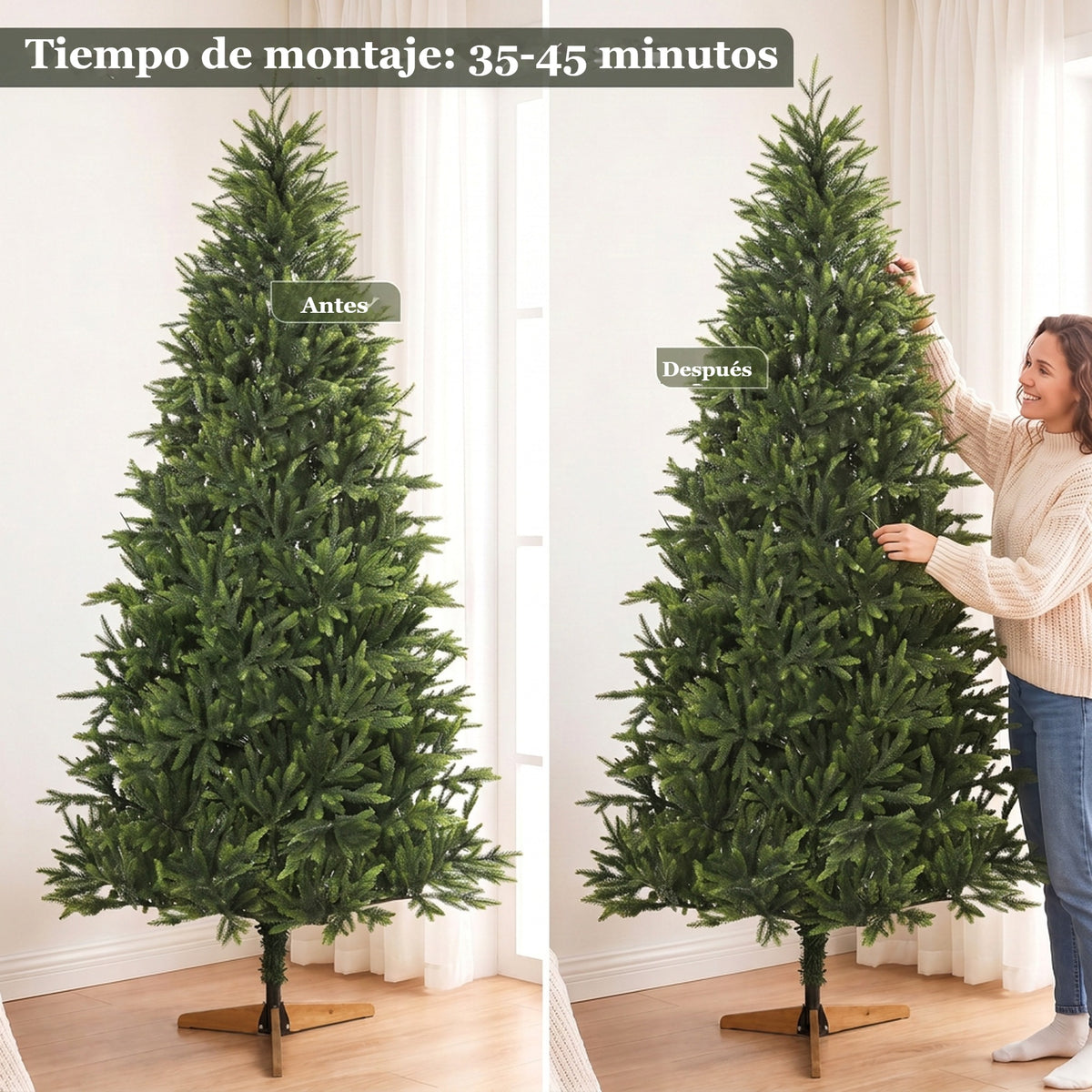 Árbol antes y después de dar forma a las ramas, 35-45 minutos