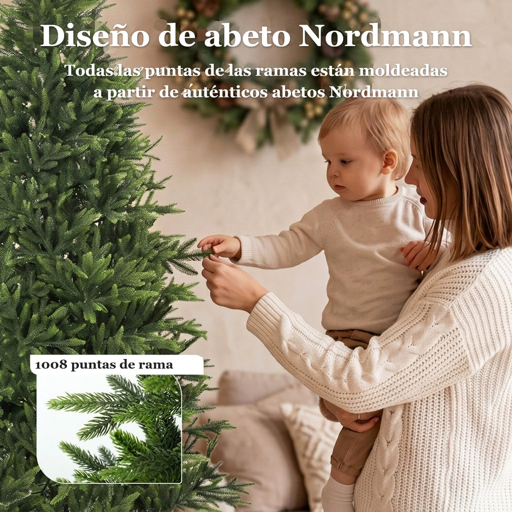 Madre con su bebé junto al árbol: diseño de abeto Nordmann con 1008 puntas