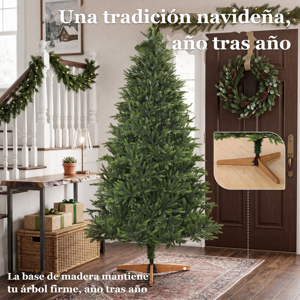 Árbol en un recibidor con base de madera: una tradición navideña año tras año