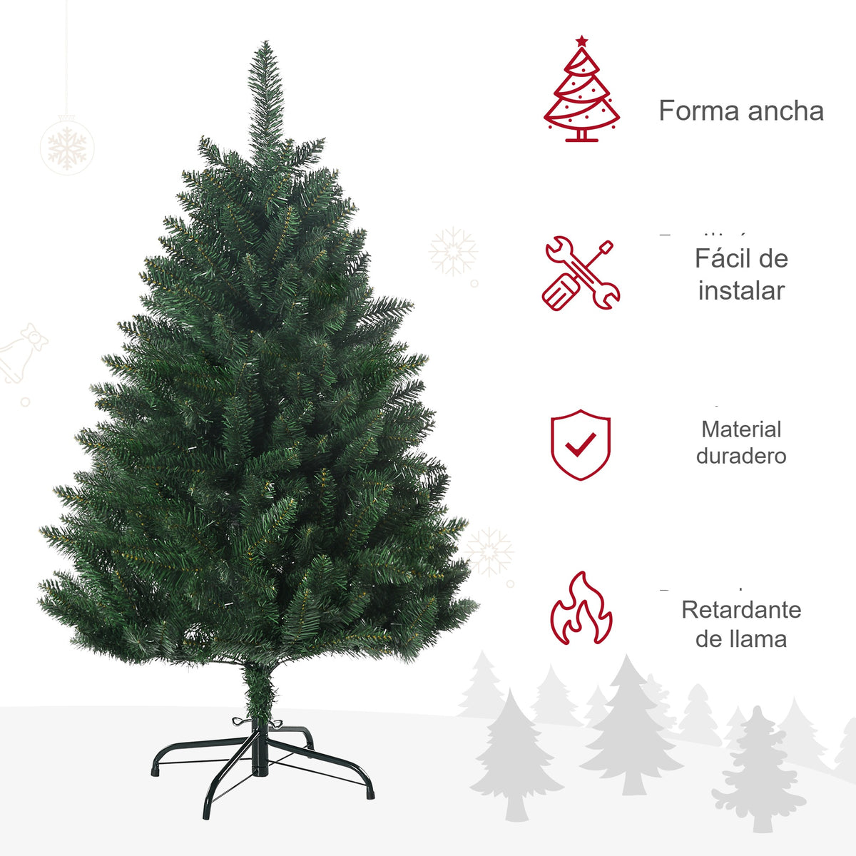 Características del abeto: forma ancha, fácil de instalar, material duradero y retardante de llama