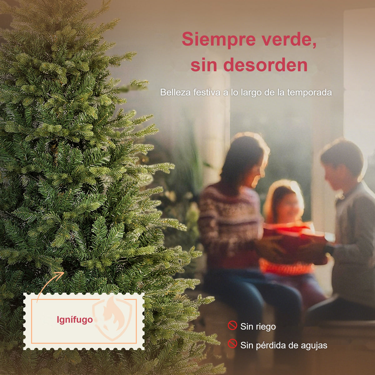 Siempre verde, sin desorden: abeto de Navidad realista con ignífugo, sin riego y sin pérdida de agujas