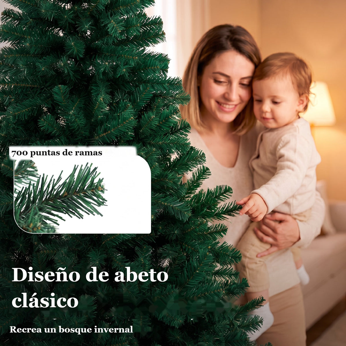 Diseño de abeto clásico: detalle de 700 puntas de ramas del abeto de Navidad