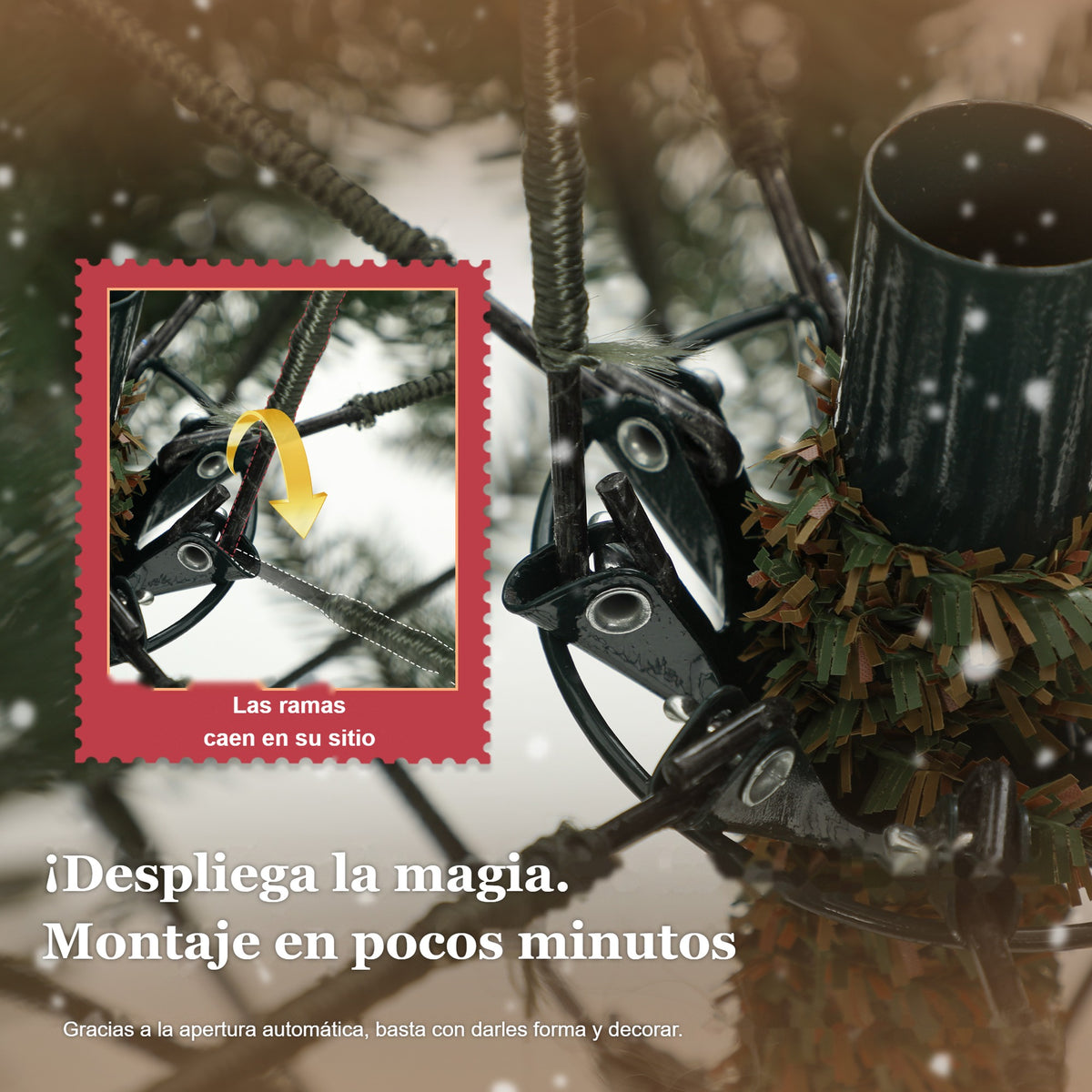 Despliega la magia: montaje en pocos minutos, las ramas caen en su sitio con la apertura automática