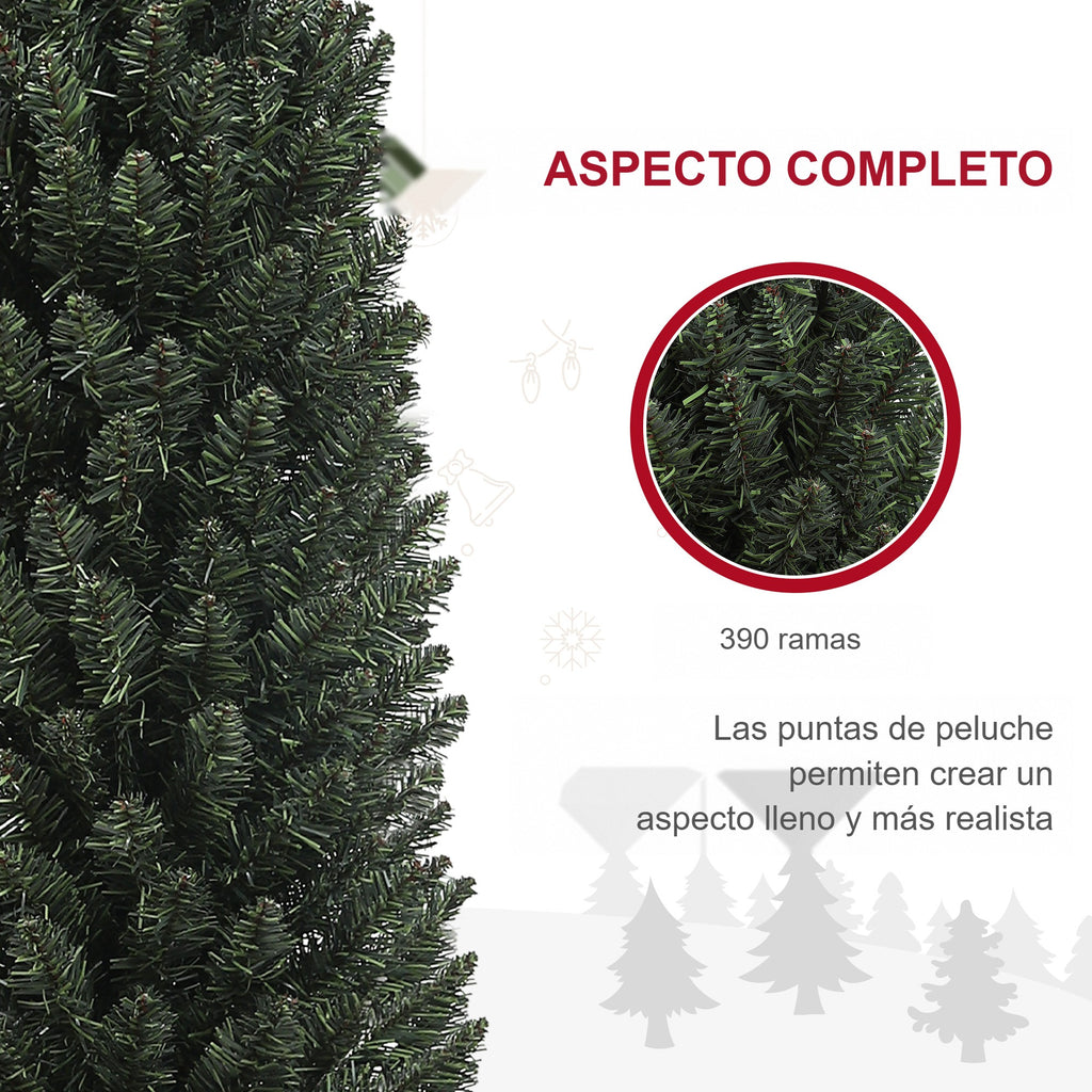 Aspecto completo: detalle de las 390 ramas con puntas de peluche del abeto de Navidad estrecho