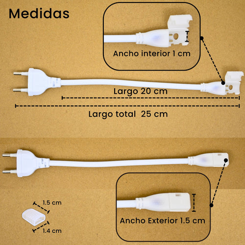 Medidas del adaptador de conexión 220V para tira LED, modelo sin interruptor