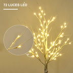 72 luces LED: detalle de las luces del árbol de abedul y de una rama iluminada