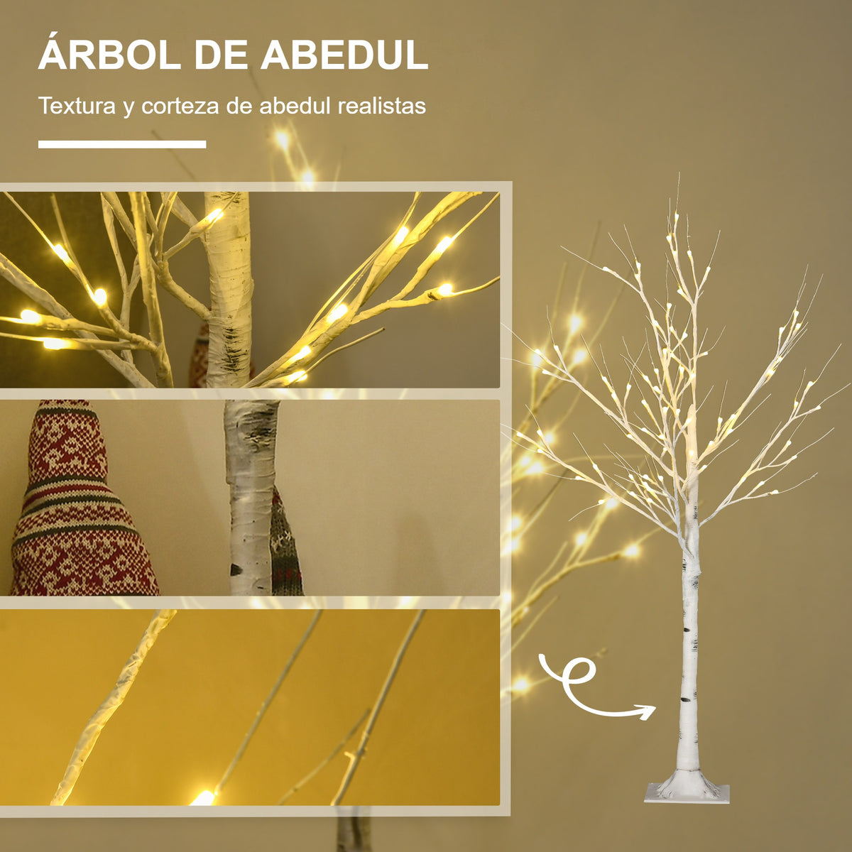 Árbol de abedul: textura y cortezas de abedul realistas con detalles de las ramas iluminadas