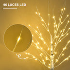 96 luces LED: detalle de las luces del árbol de abedul y de una rama iluminada