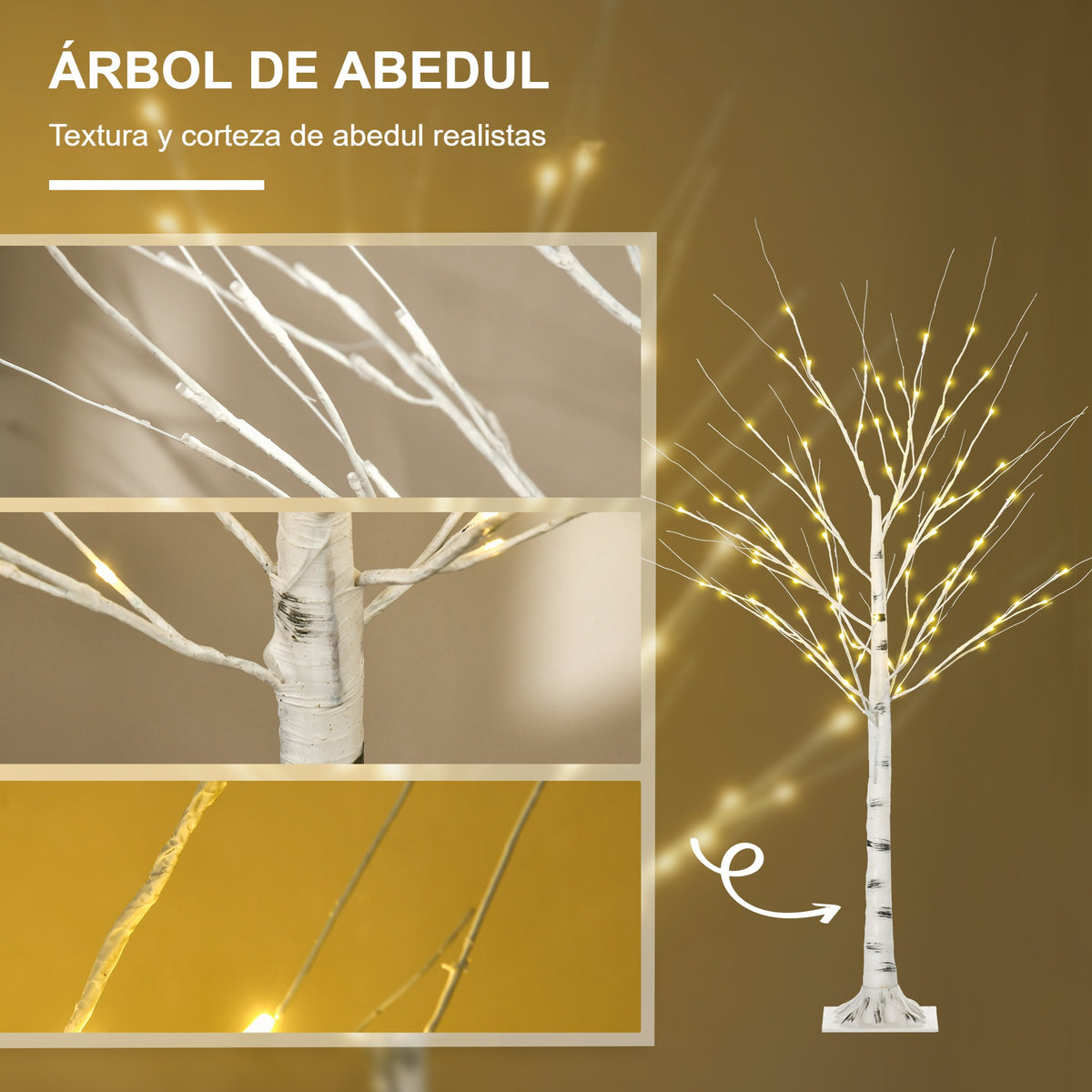 Árbol de abedul: textura y cortezas de abedul realistas con detalles de las ramas iluminadas