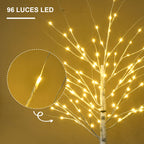 96 luces LED: detalle de las luces del árbol de abedul y de una rama iluminada
