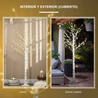 Interior y exterior cubierto: el árbol de abedul luminoso en un salón y en una terraza cubierta