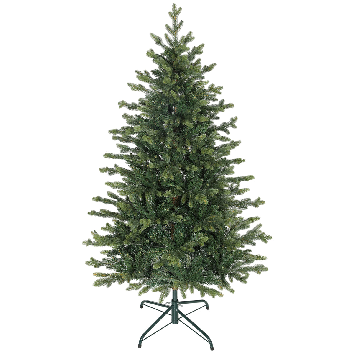 Abeto de Navidad realista verde de 150 cm, vista de frente sobre fondo blanco