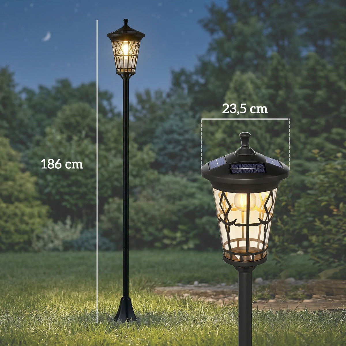 Medidas de la farola solar: 23,5 × 23,5 × 186 cm