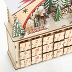 Calendario de Adviento de madera visto en perspectiva con los cajones numerados