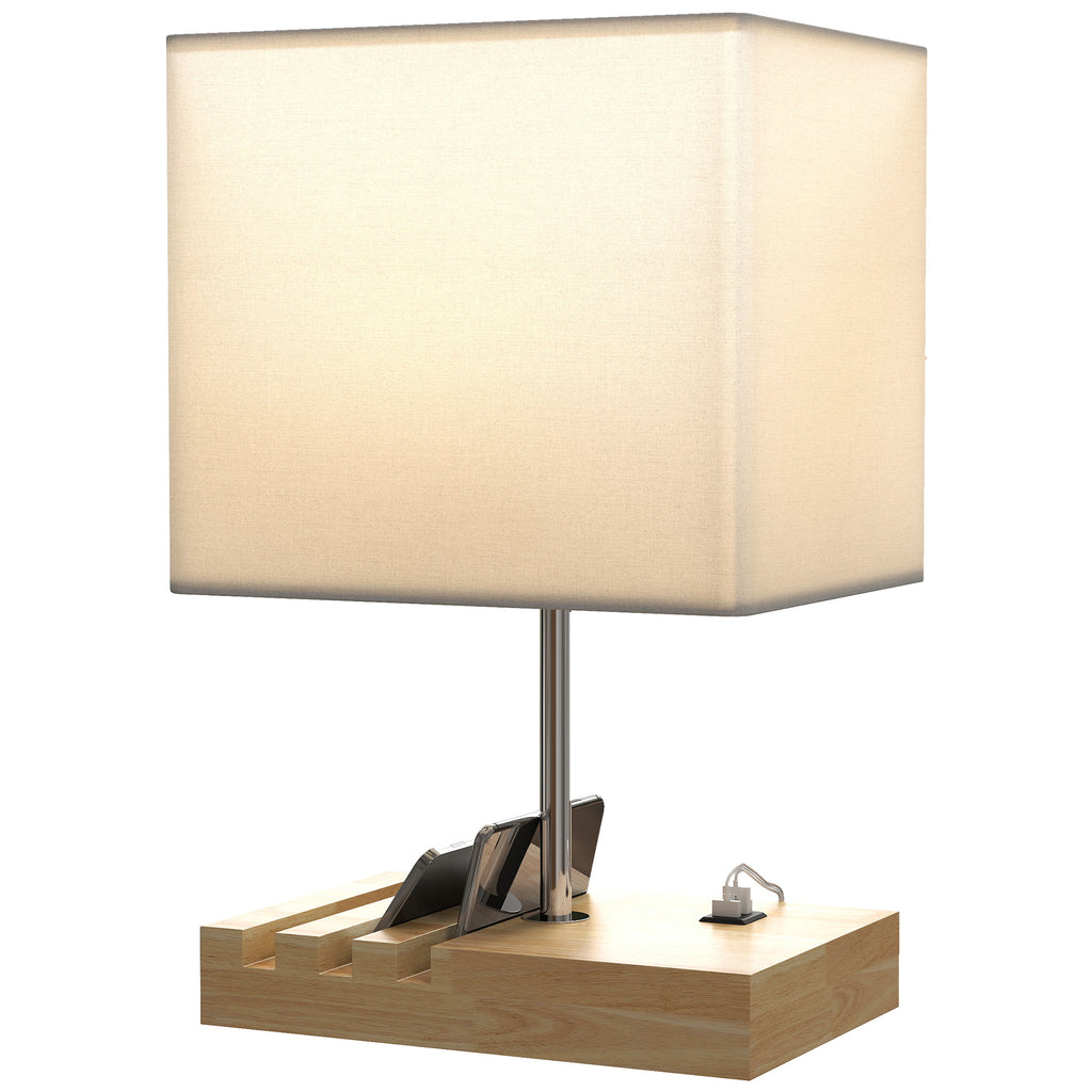 Lámpara de mesa con base de madera, vista frontal
