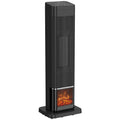 Calefactor eléctrico con efecto llama negro de 2000 W sobre fondo blanco