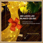 283 luces LED blanco cálido: detalle del lazo rojo y del cable de 5 m de los ciervos luminosos