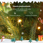 Diseño preiluminado: 35 luces LED, alimentación con 3 pilas AA y función de sincronización