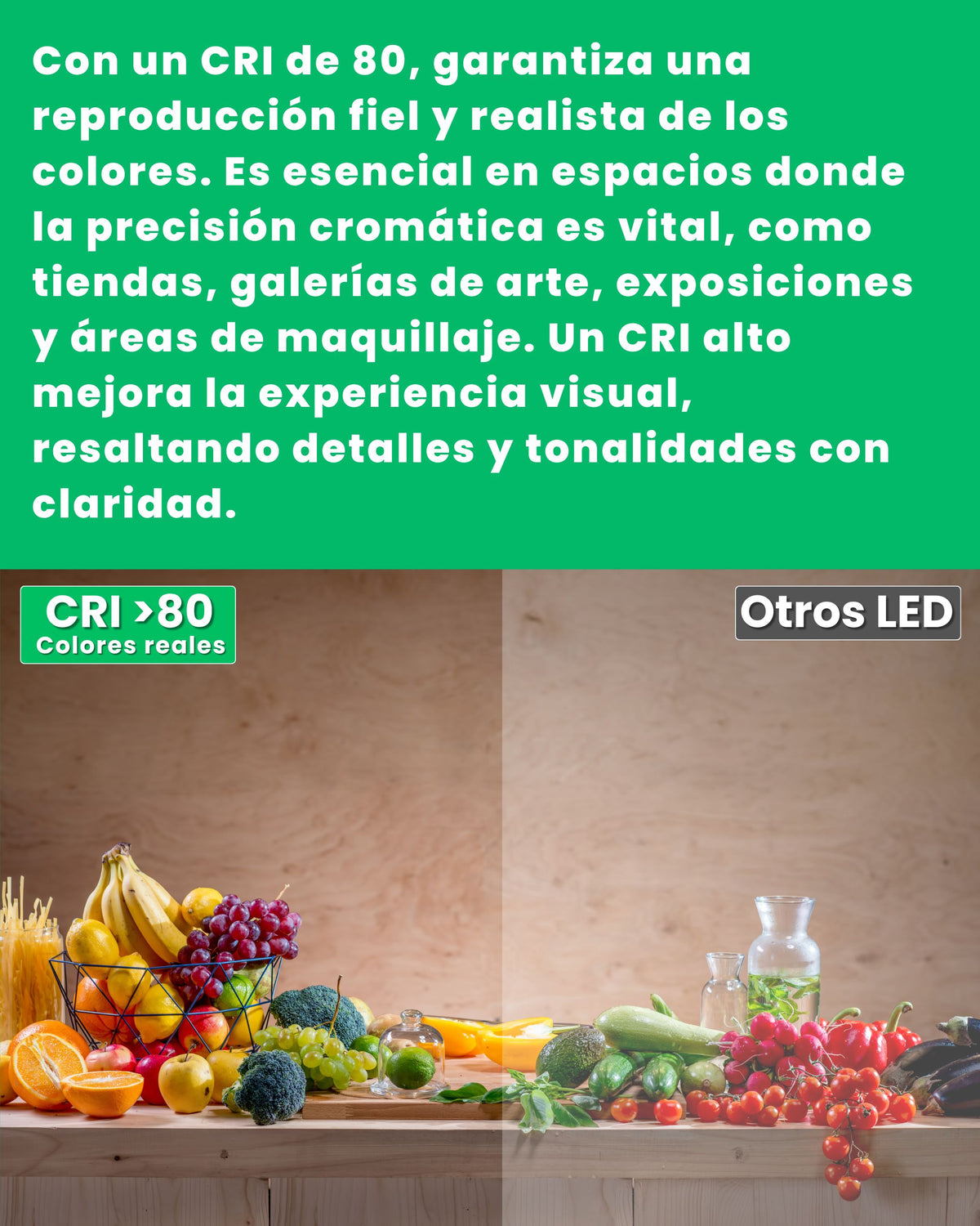 Bombilla LED E27 A60 6500K ALUMAR con CRI>80: colores reales en los objetos iluminados