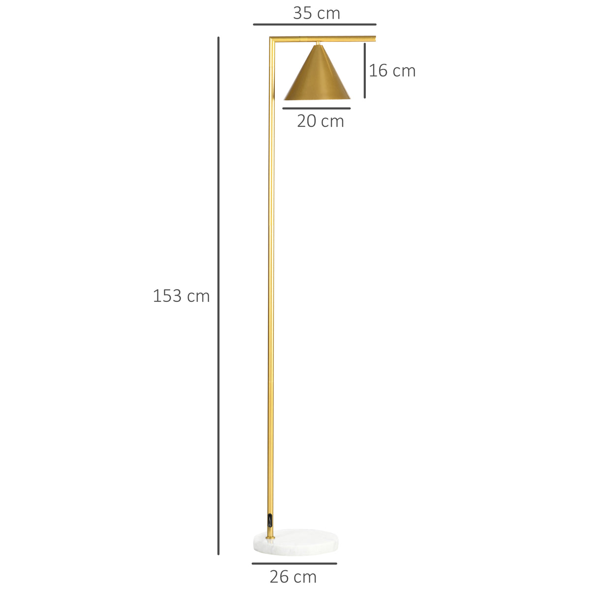 Medidas de la lámpara de pie: 153 cm de alto, 35 cm de ancho, pantalla de 20 por 16 cm y base de 26 cm