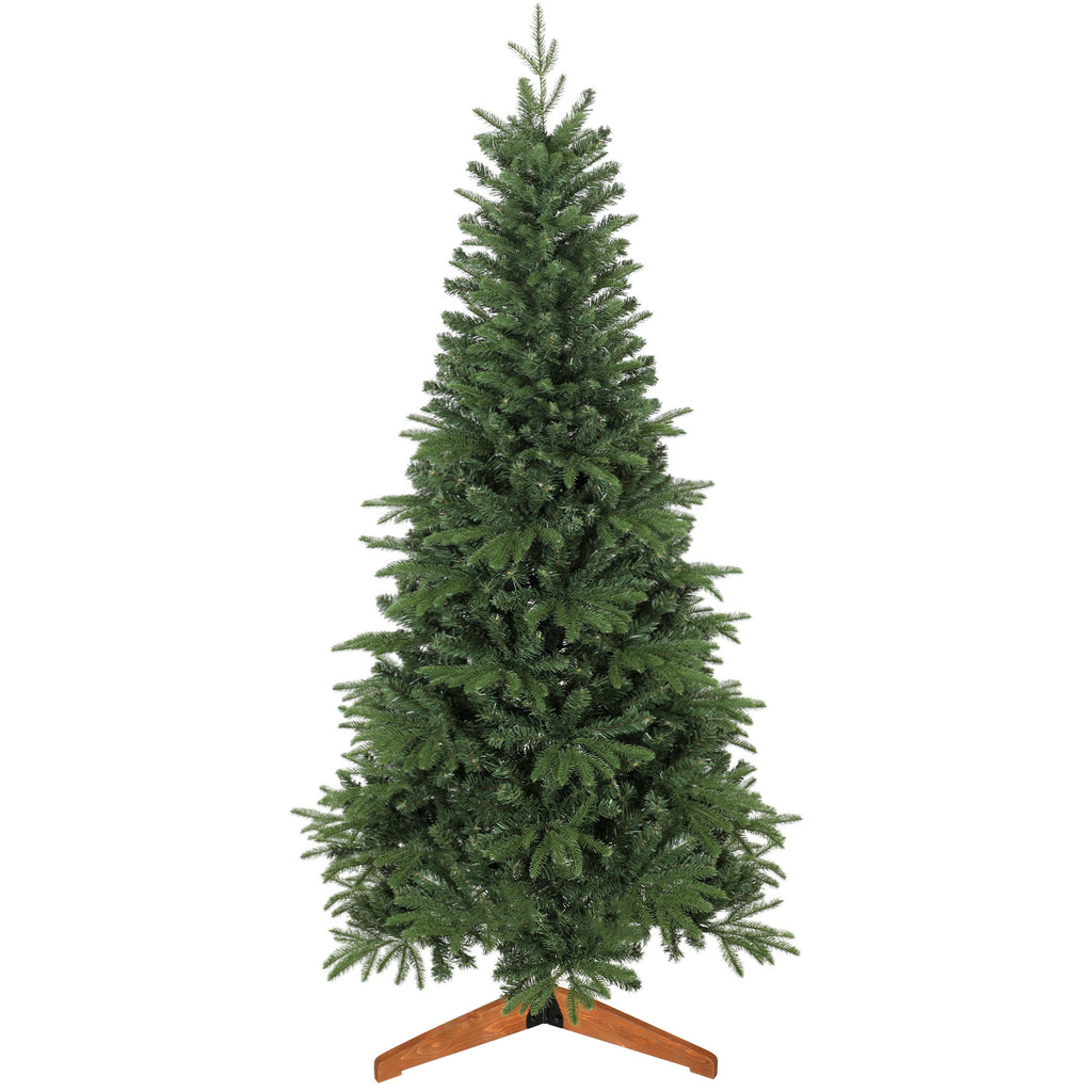Árbol de Navidad con base de madera, vista frontal