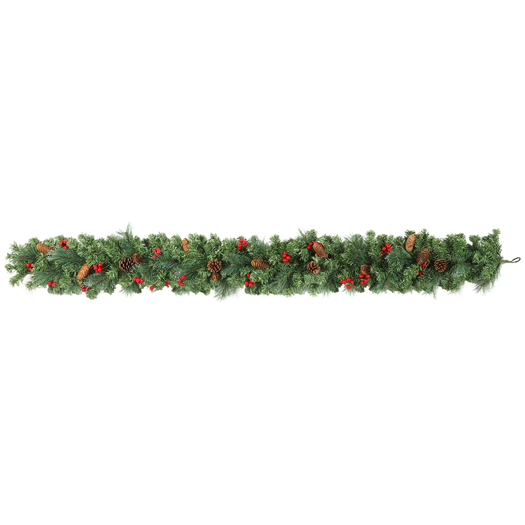 Guirnalda de Navidad verde de 180 cm extendida en horizontal sobre fondo blanco