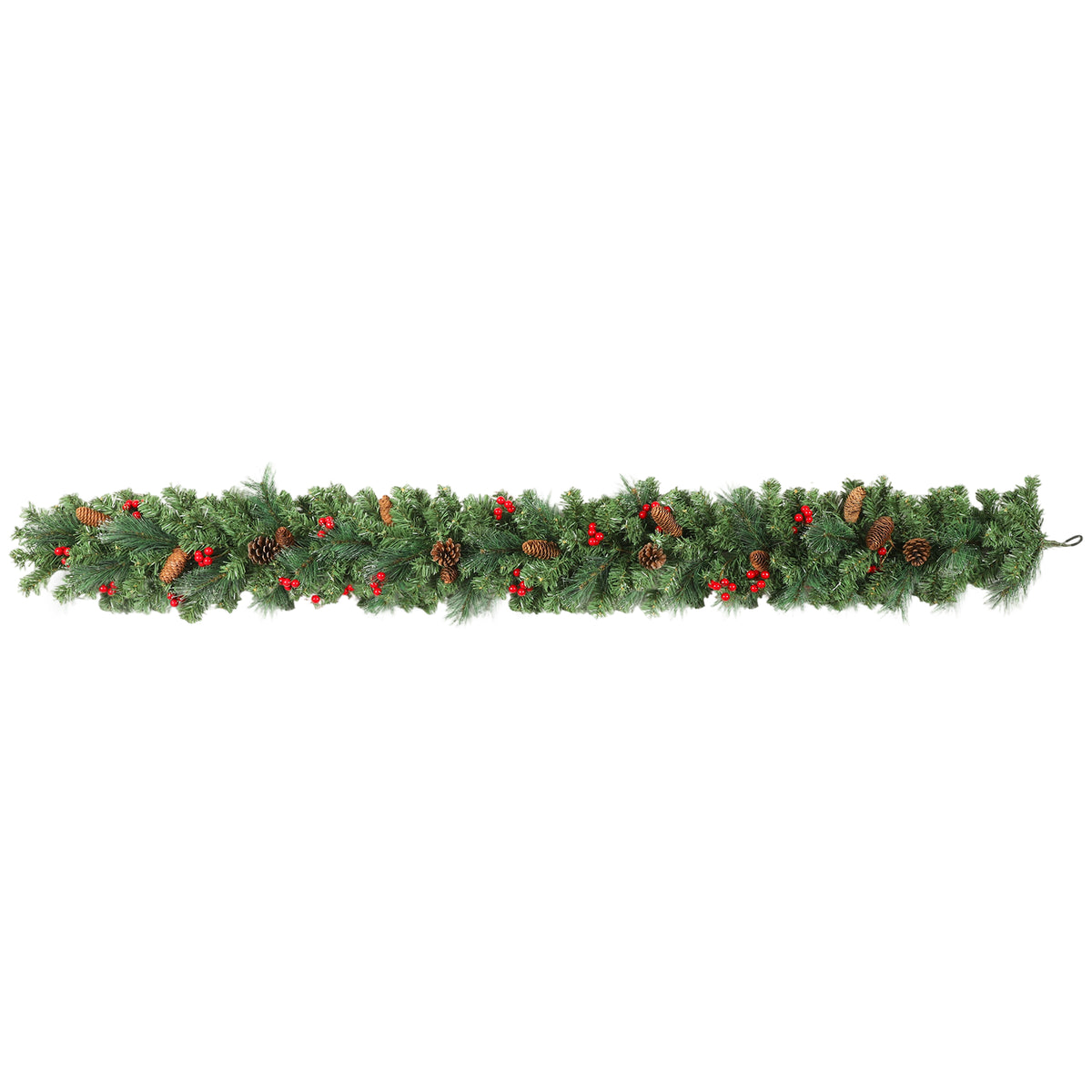 Guirnalda de Navidad verde de 180 cm extendida en horizontal sobre fondo blanco