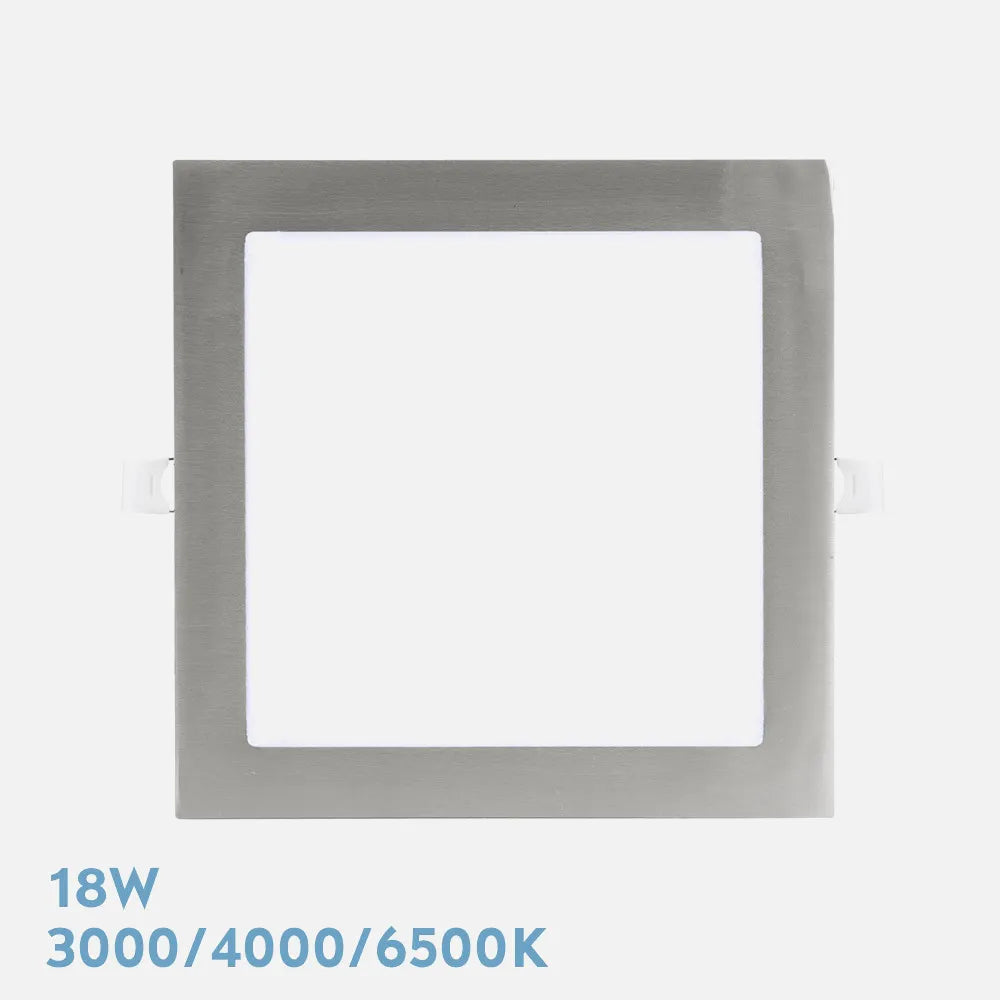 Downlight LED empotrable cuadrado níquel de 18 W con tres tonos de luz seleccionables